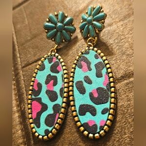Turquoise & leopard earrings
